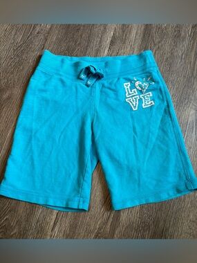 Justice Teal Blue Girls' LOVE Embellished Shorts
